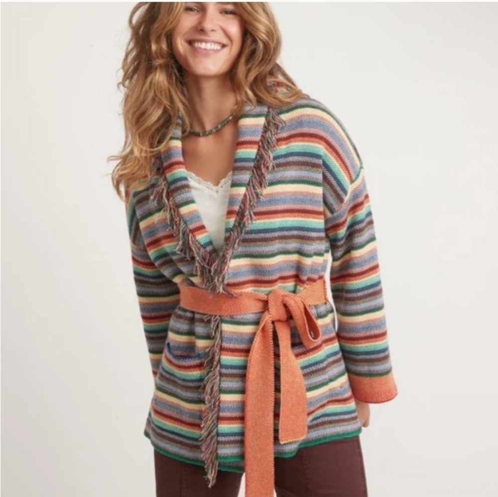 Marine Layer, Alamere, Long Fringe Cardigan, Multi Stripe, Size Medium